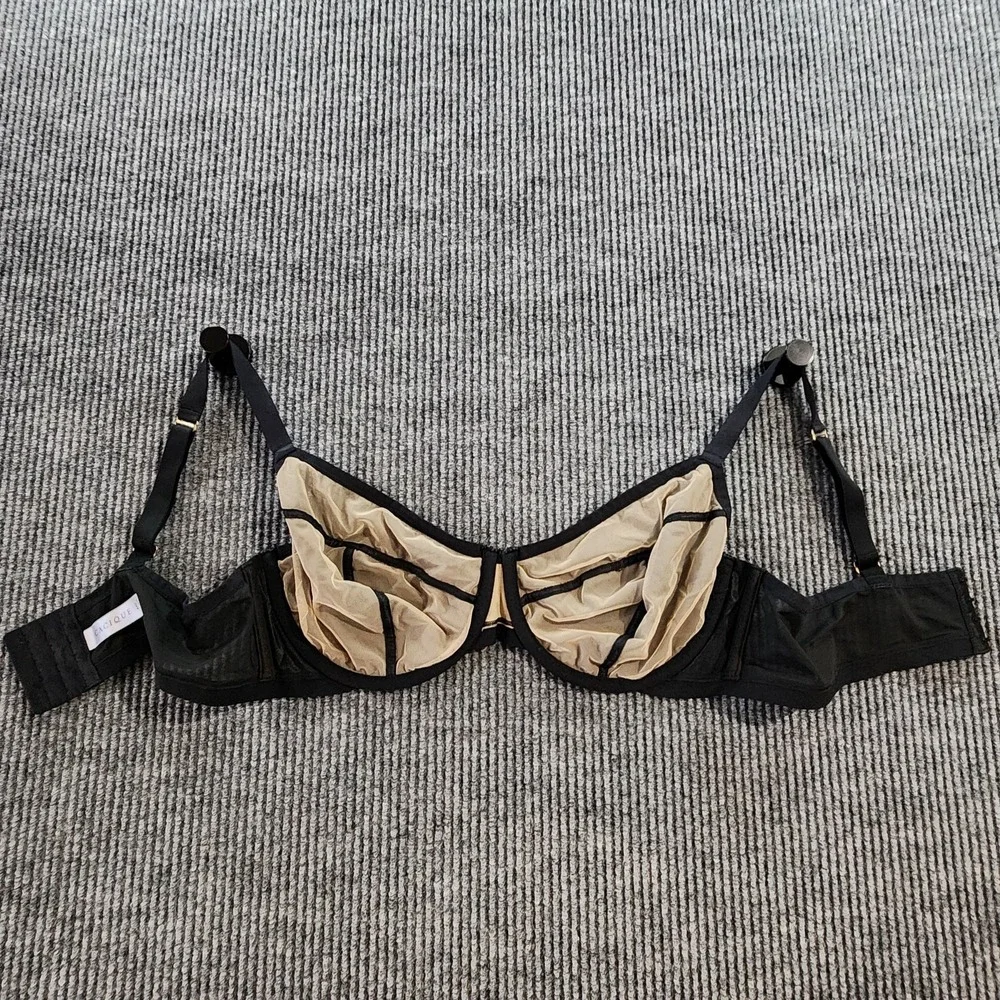 Cacique Bra Womens 44D Black Unlined Demi Mesh Sheer Balconette Underwire Floral